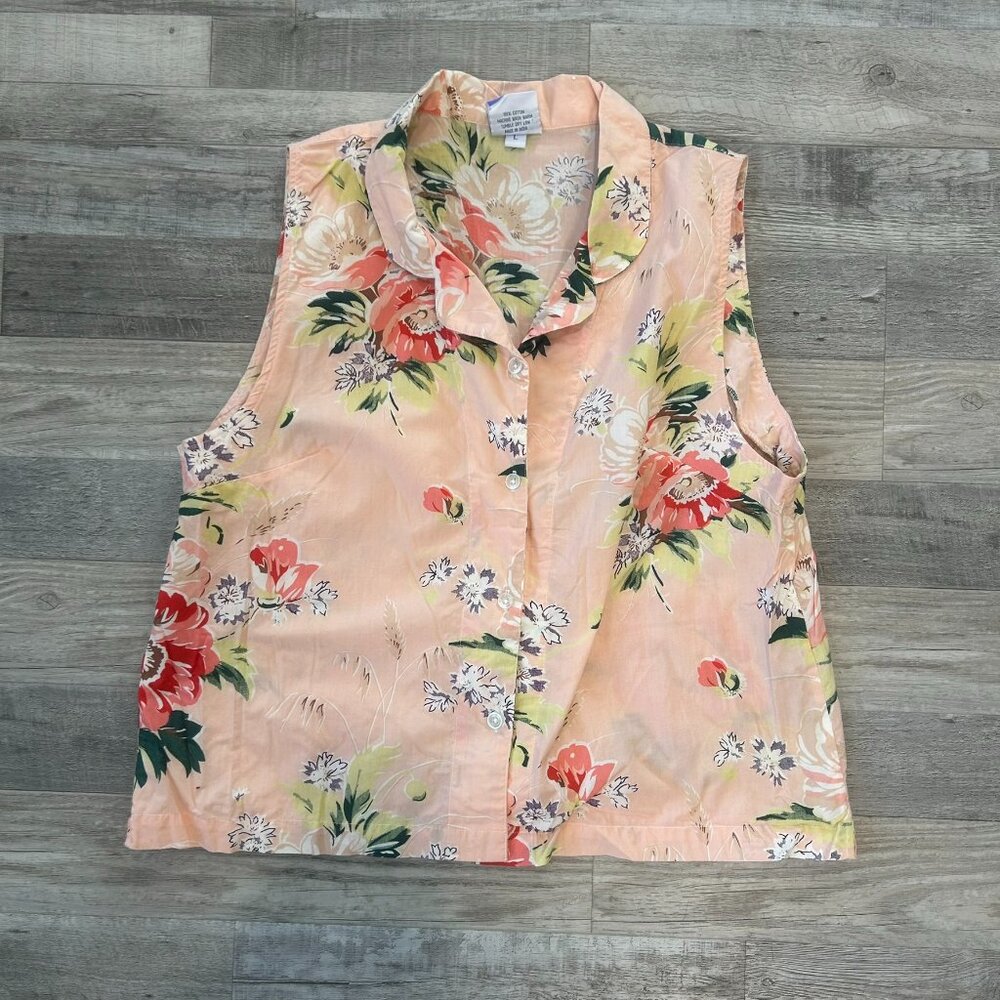Pinecone Hill Pink Floral Sleeveless Pajama Top Size Large 100% Cotton F3